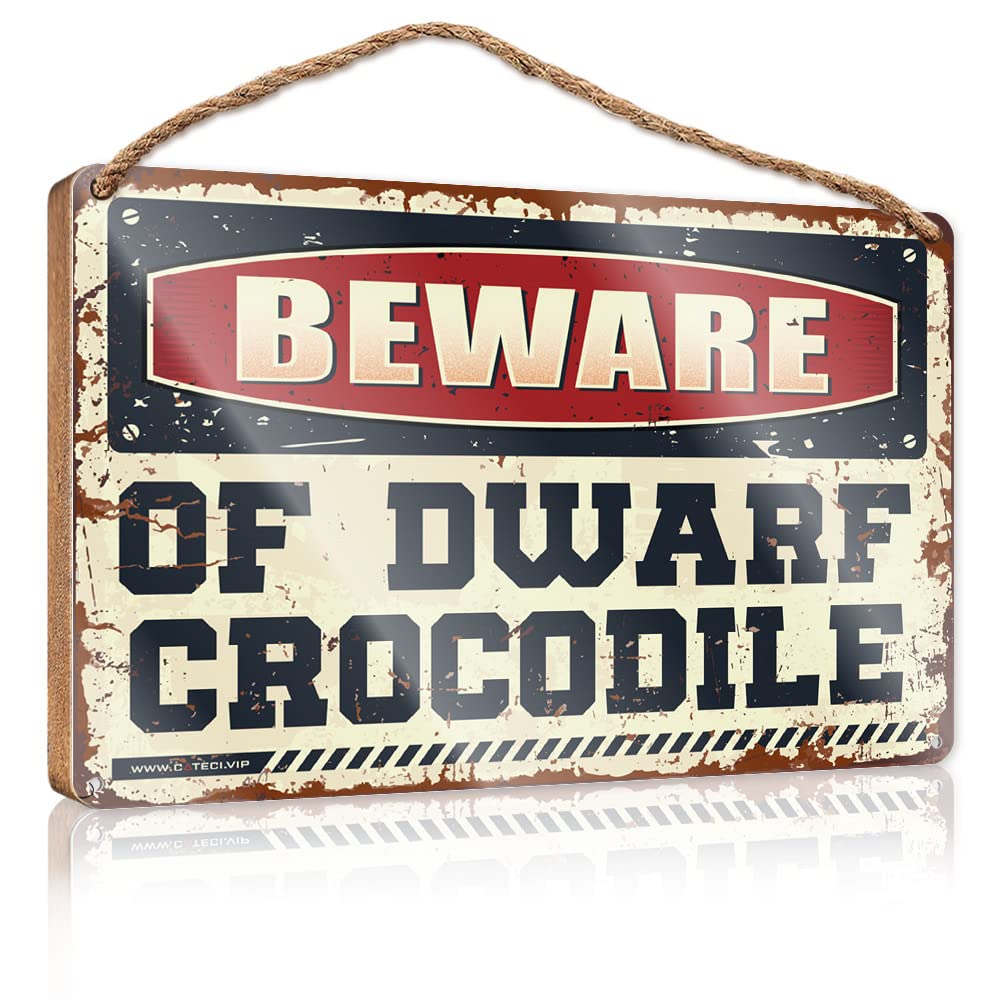 Hangding Wood Sign Beware Of Dwarf Crocodile Wooden Sign Fall Porch Sign Man Cave Furniture(15X28CM)