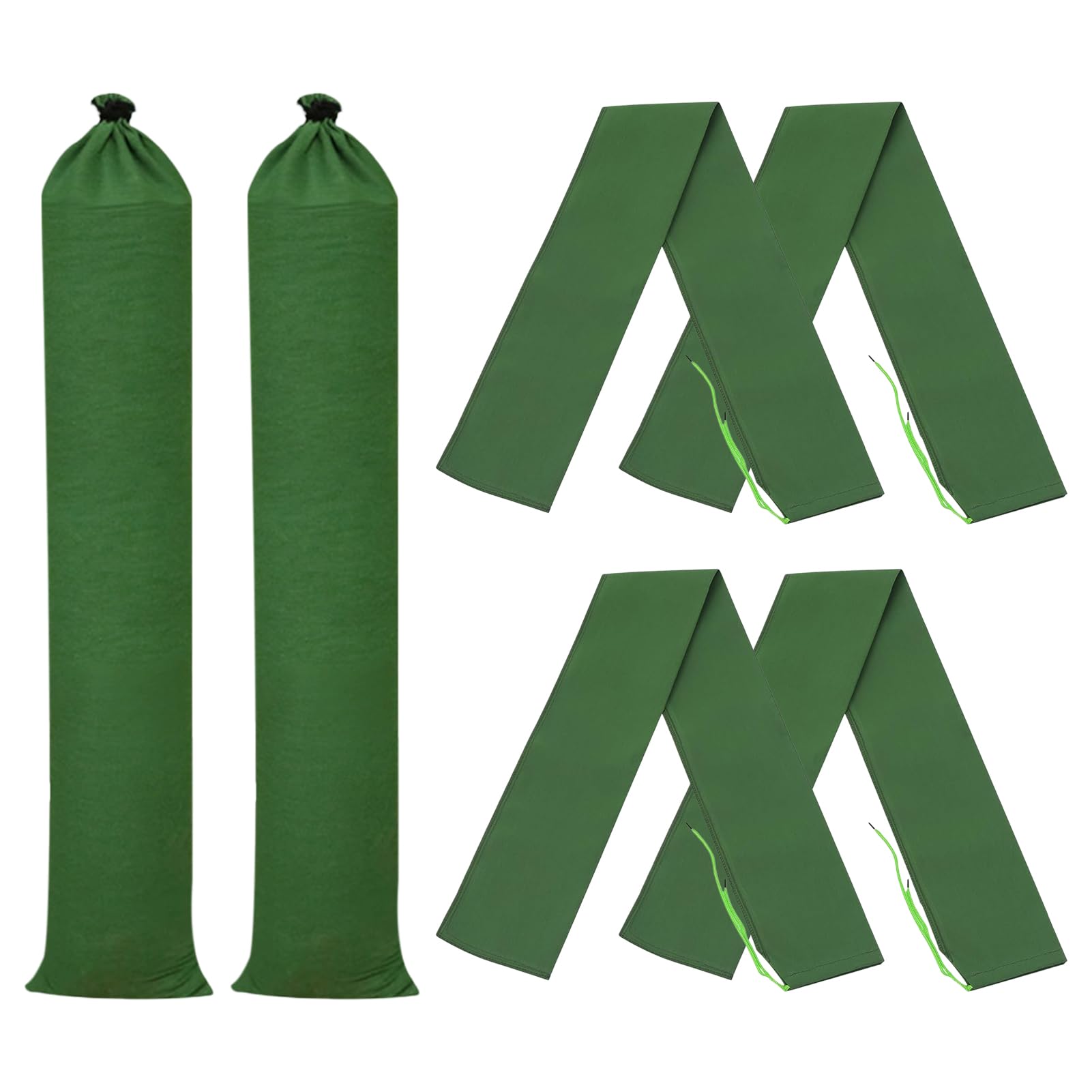 6 Pcs Long Canvas Sandbags,Thickened Water barriers for Flooding with Binding Elastic Band for Flooding Rain Water Control for Doors&Windows,Green