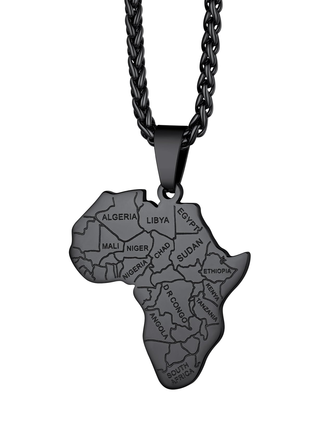 Richsteel African Map Necklace for Men Women Stainless Steel, 1.7''*1.2'', Stainless Steel, No Gemstone