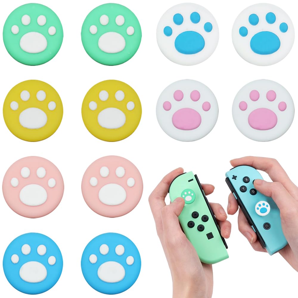 アナログスティックカバー ロッカーキャップ Switch/Switch Lite 対応 12点セット ジョイスティックキャップ コントロール キャップ 親指グリップキャップ 滑り止め 保護カバー 柔軟 シリコーン かわいい 猫 肉球 猫の爪 ジョイスティックカバー(豊富6色各2個計12個)