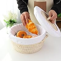 Vista 4 de YAHUAN Cesta Redonda de Pan para Servir Cestas Tejidas de Pan Cestas de Mimbre Cesta de Prueba de Masa Madre con Forro Desmontable y Tapa