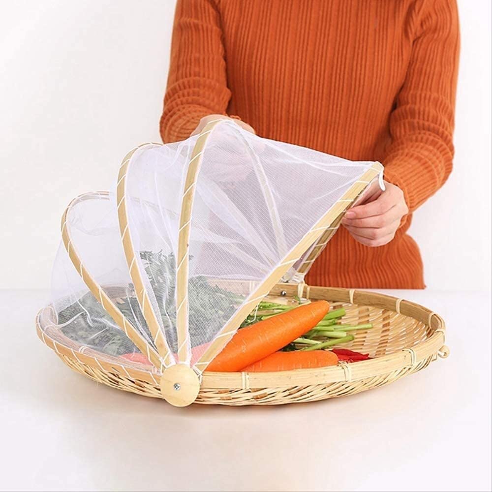 Cestino da Picnic Feste Cesto Intrecciato A Mano A Prova di Insetto Cestino da Picnic A Polvere Frutta Fatto A Vimini con Copertura Pane Vegetale Gita all’Aperto(36 * 19.5cm)