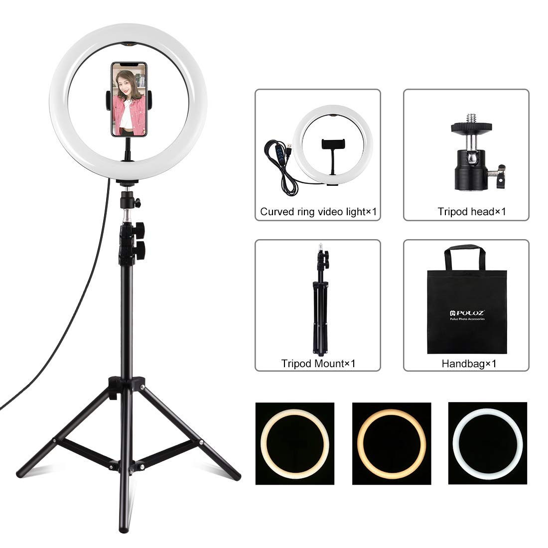 WELLHOME Luce ad anello per selfie con 120 LED e 3 colori di luce 30 cm