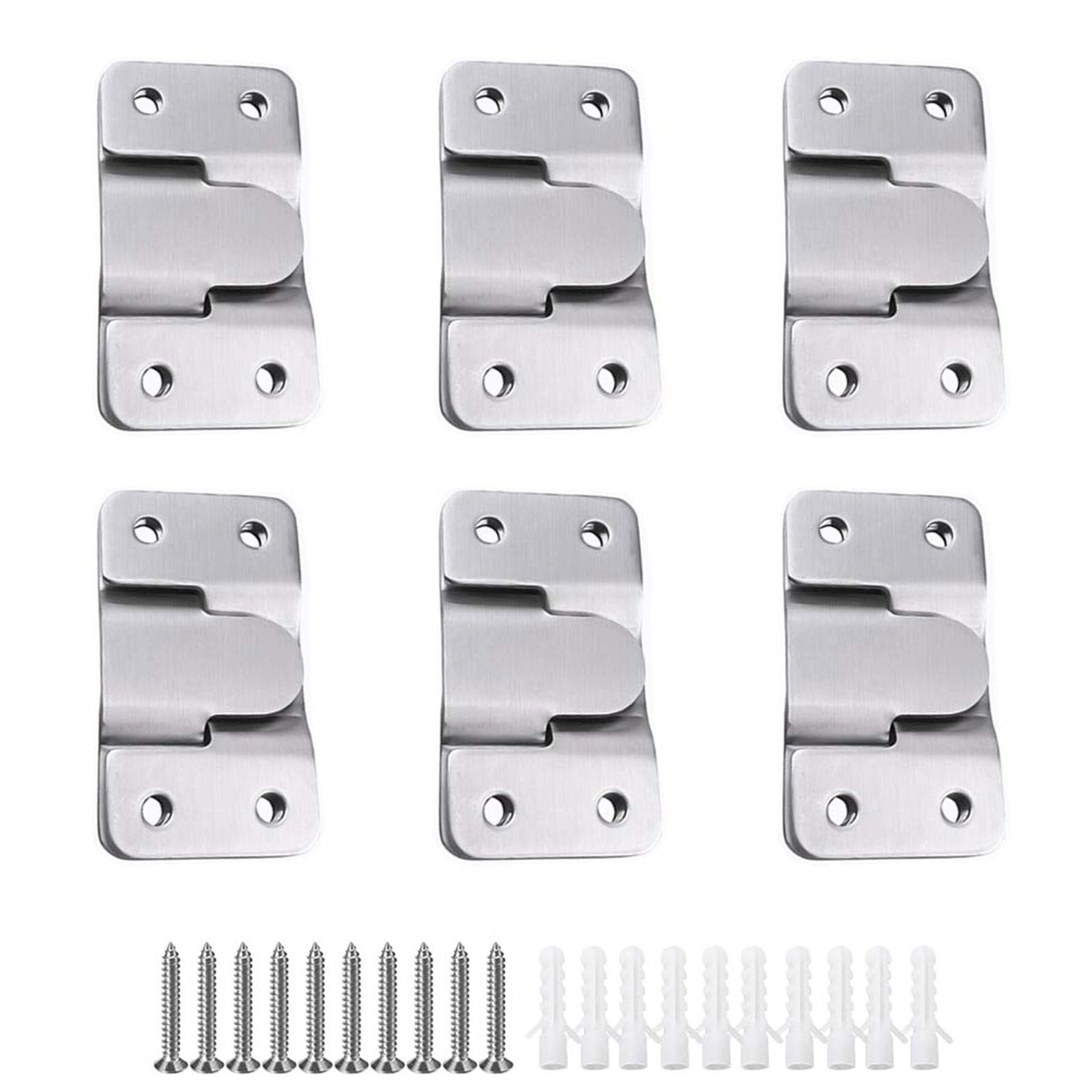 MZMing 6 Pairs [12 Pack] Flush Concealed Mount Bracket Interlocking Hang Buckle Headboard Furniture Connector Stainless Steel Wall Mount Hardware Hanging for Pictures Mirrors Frames Etc.