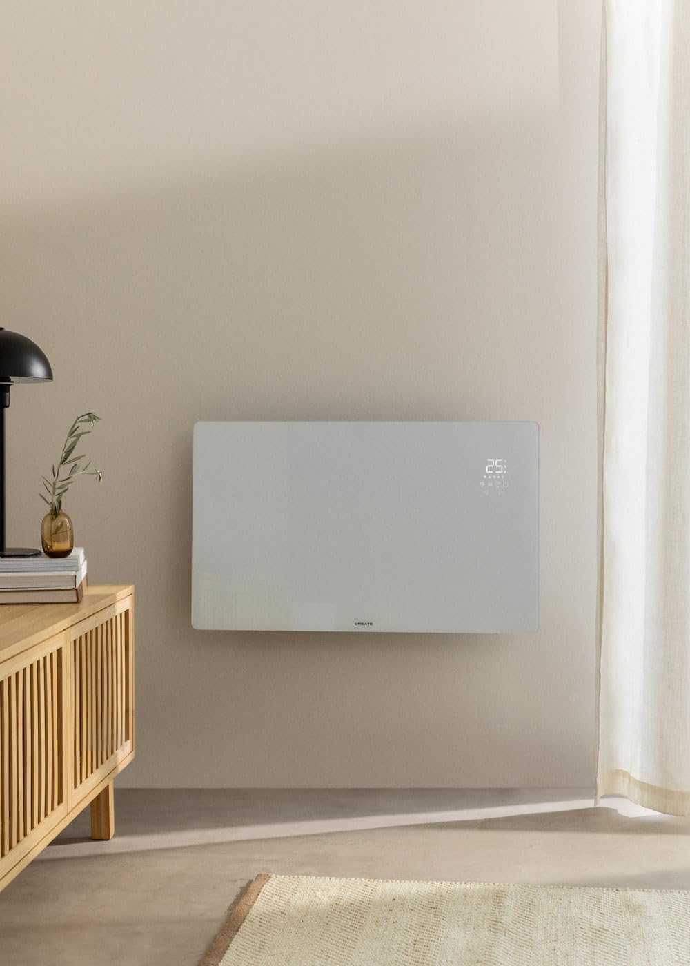 CREATE/WARM CRYSTAL/Termoconvettore elettrico in vetro bianco, 2000W, LED touchscreen, sistema di sicurezza, IP24