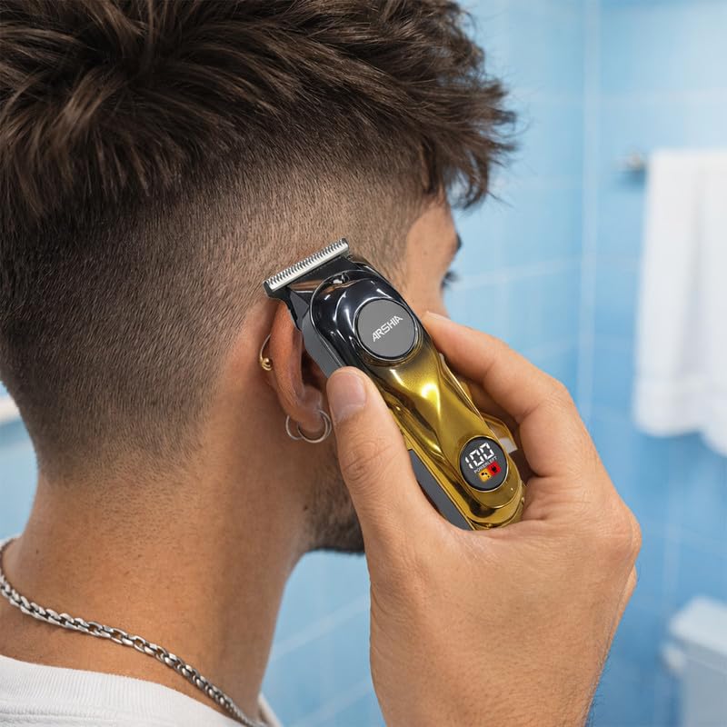 Image of A-305 Hair Trimmer for Men, Cordless Beard & Hair Trimmer, Stainless Steel Blades, 900mAh Battery, 180 Min Runtime, LED Display, Type-C Fast Charging, Rechargeable, 2 Year Warranty, Gold-Black