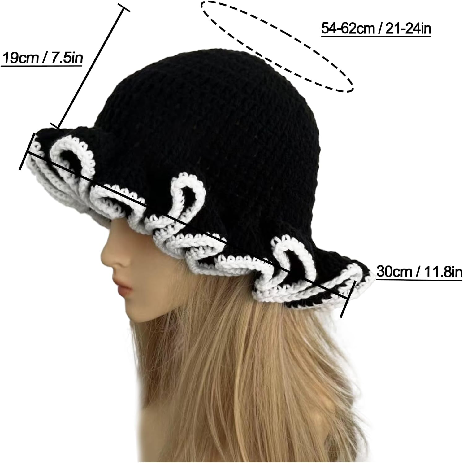Handmade Crochet Hat Cute Bucket Hat for Women Boho Multicolor Ruffle Brim Crochet Knit Bucket Hat