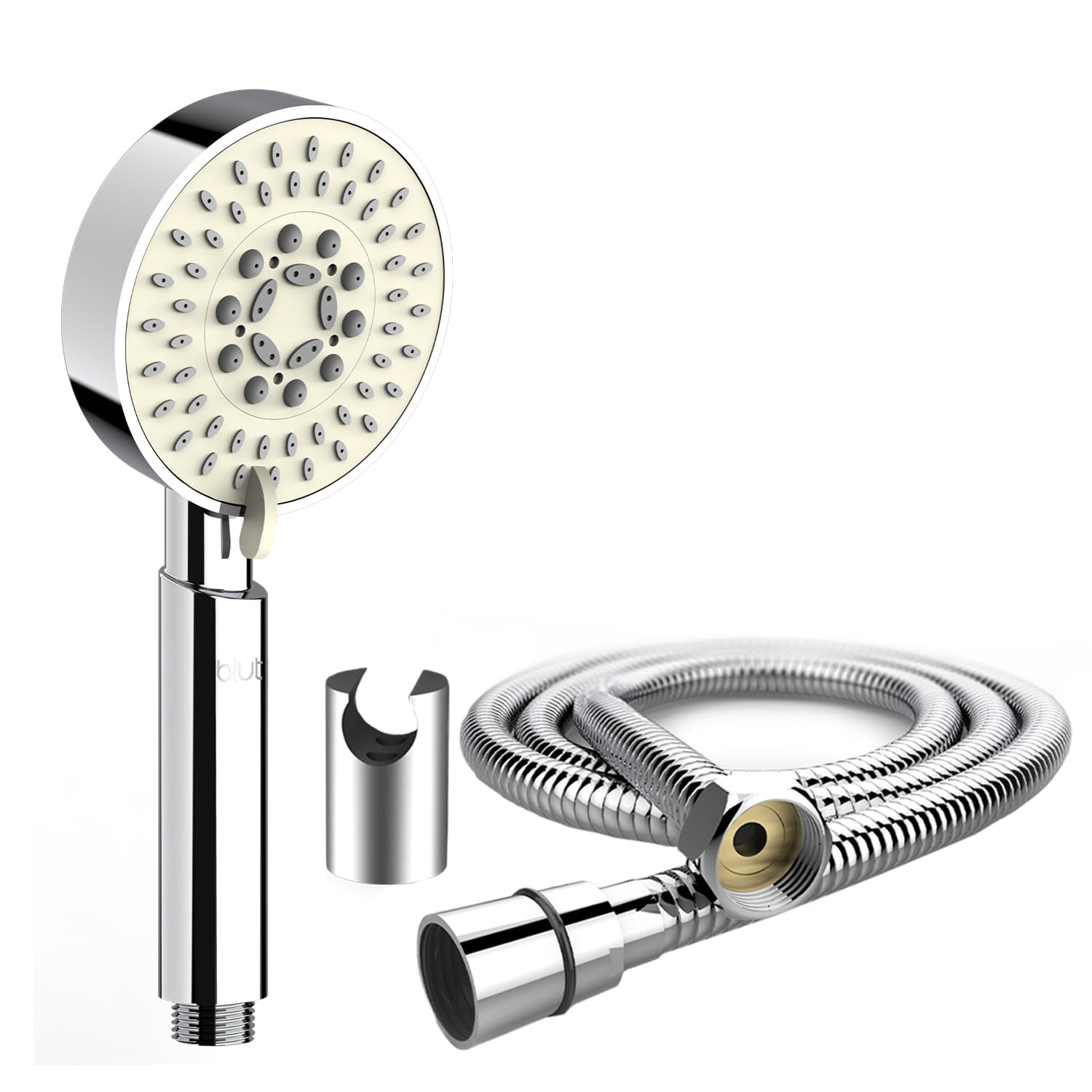 BIUT Mist Polo 5 Function Hand Shower Round ABS High Pressure Water Flow Rain Showers Massage Handheld Showerhead with 1.5 metre Flexible Stainless Steel Tube & Wall Hook for Bathroom (1Pc) (B0D3F7JW9L) Amazon Price History, Amazon Price Tracker