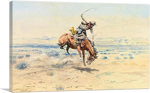 ARTCANVAS Bucking Bronc 1899 - Póster enmarcado estirado de Charles Marion Russell para decoración de pared, 26 x 18 pulgadas (0.75 pulgadas de