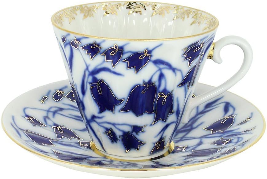 Lomonosov Porcelain Set Blue Bells 2 pc Cup and Saucer 7.95 oz/235 ml