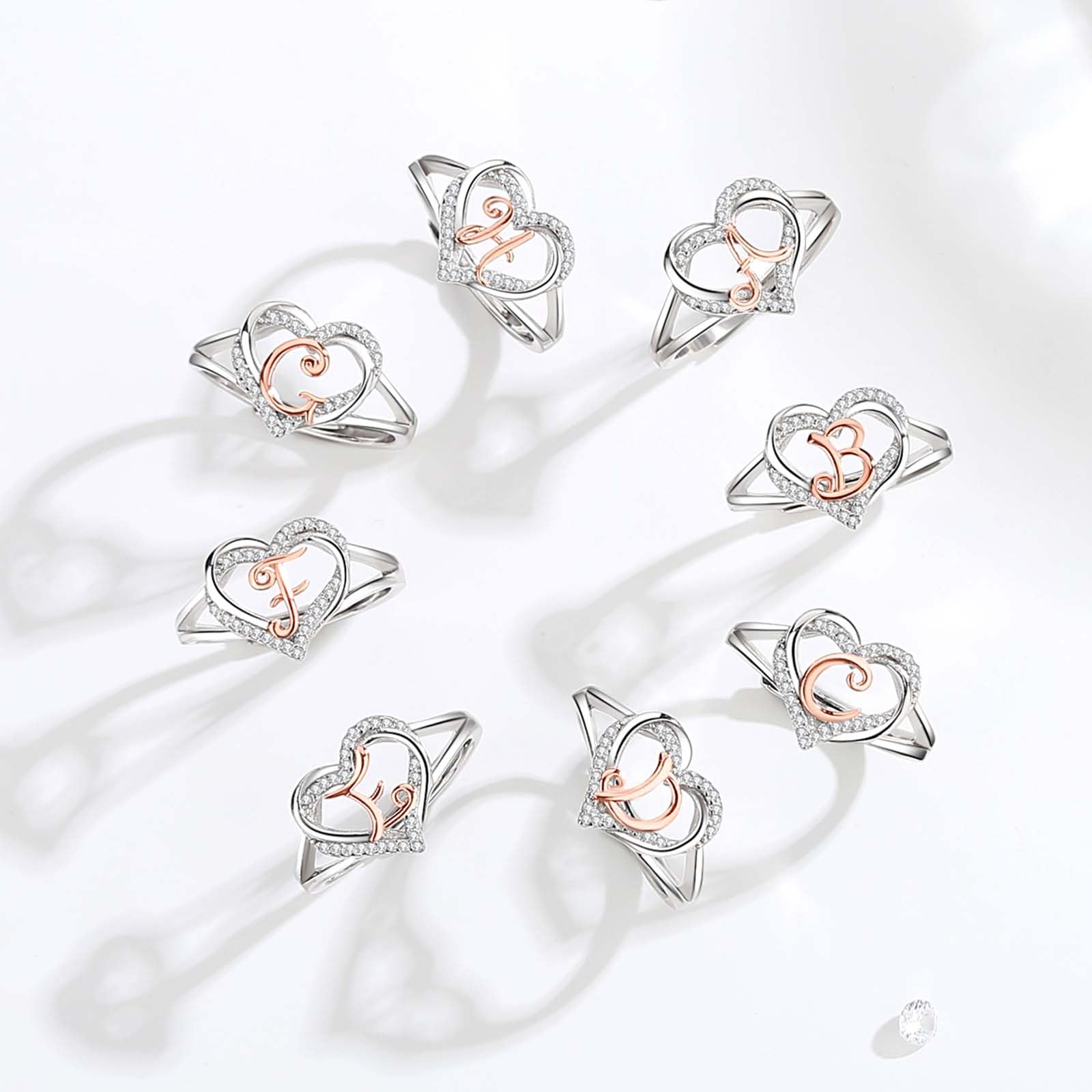 INFUSEU Anello Iniziali, Argento Sterling 925 Cuore Lettera Anelli Aperti Cuore Forma Nome Iniziale Alfabeto Dalla A-z Gioielli Personalizzati Regolabili Alfabetici Regali per Donne Ragazze