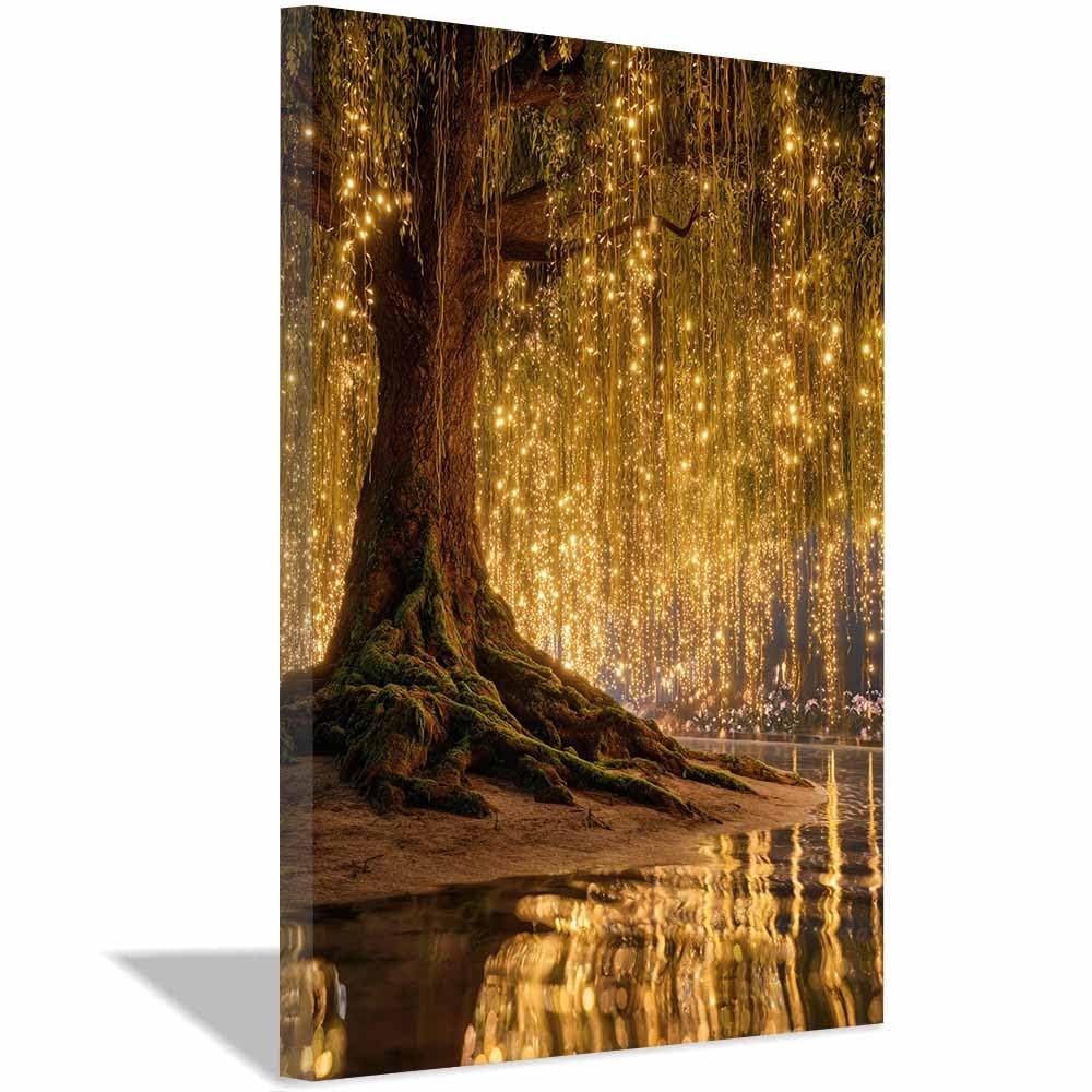HOQIU Tree Wall Art Purple Moon Island Tree artwork, home canvas prints, for Bathroom Living Room Bedroom(Multicolor)-60x80cm Framed