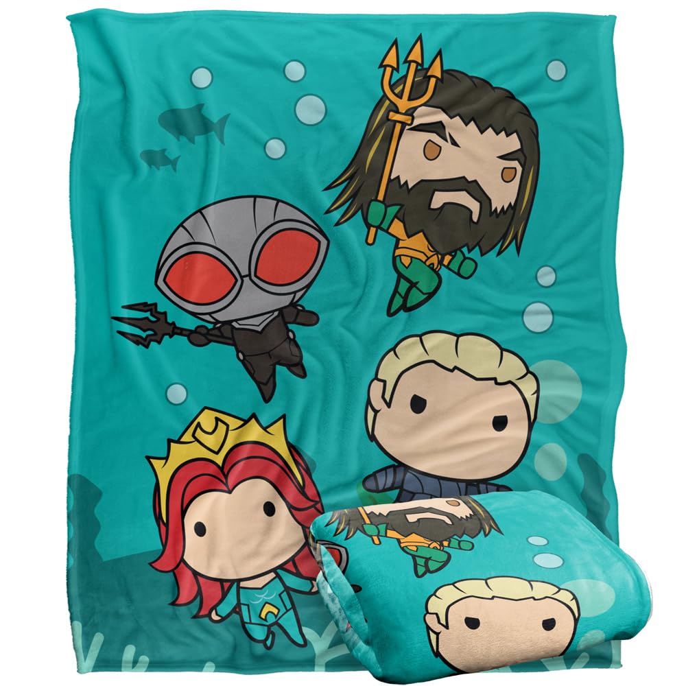 AQUAMAN and The Lost Kingdom Blanket, 152 x 127 cm Chibi Action Silky Touch Super Soft Throw Blanket