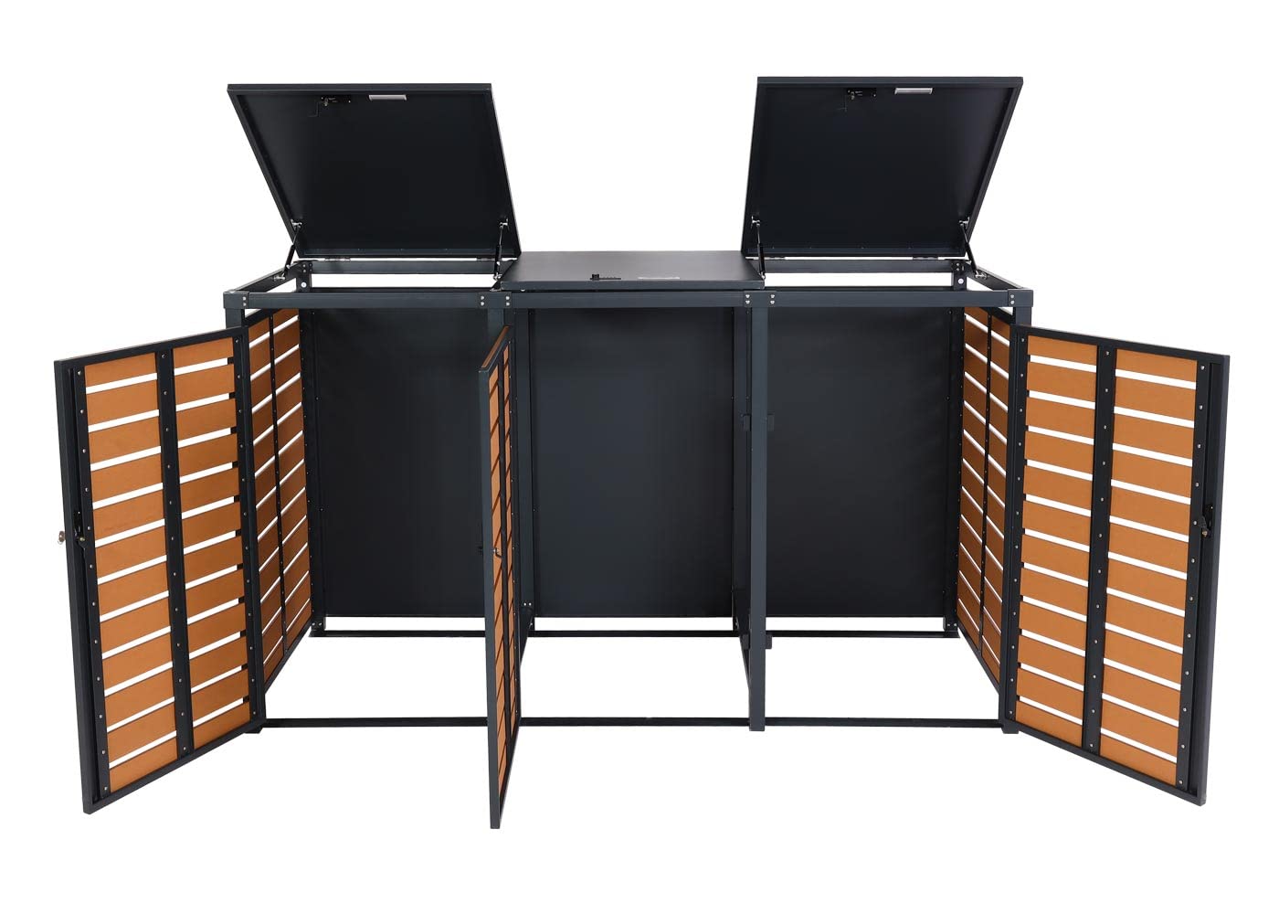 3x copribidoni box spazzatura rifiuti HWC-K14 84x205x119cm metallo WPC - teak