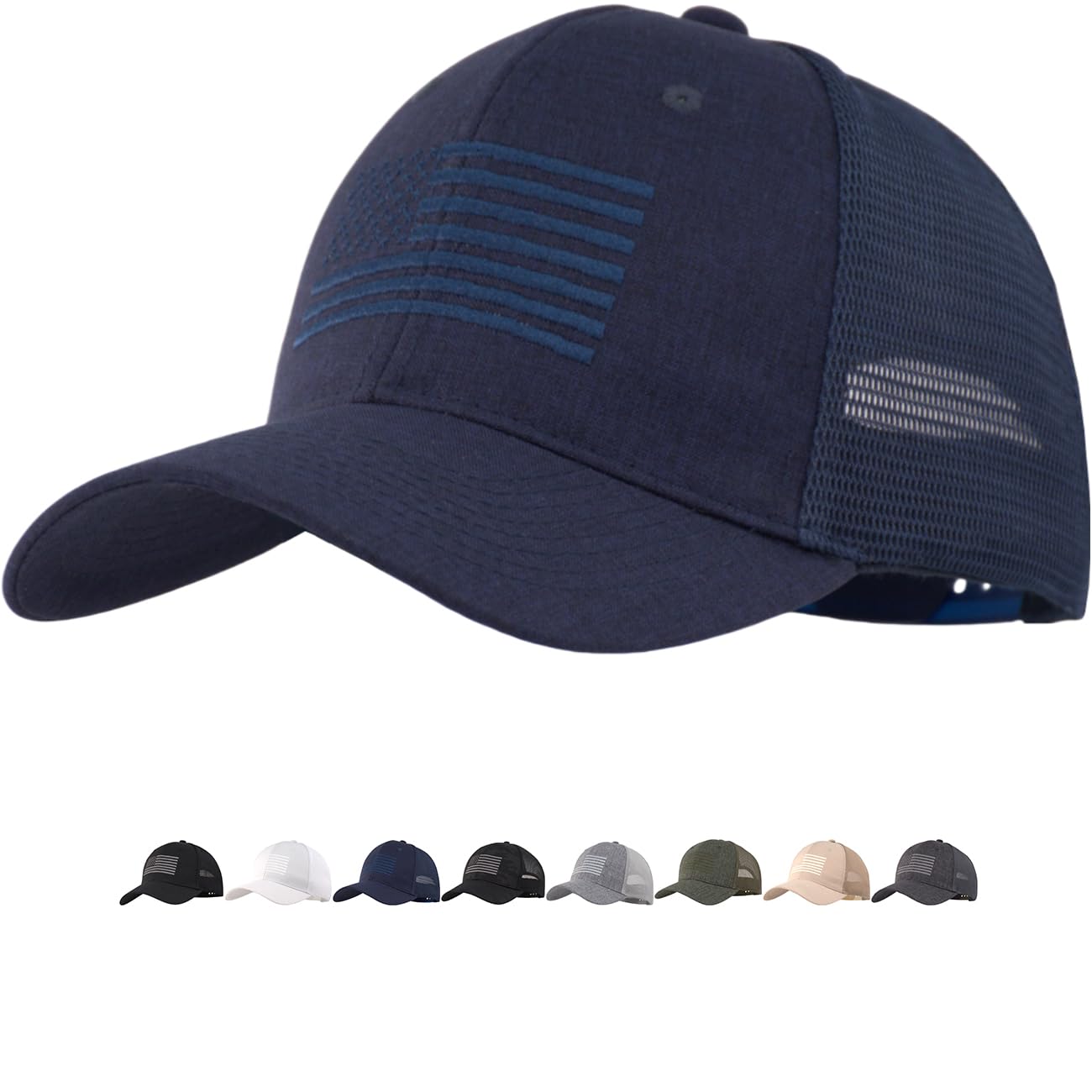 American Flag Trucker Cap, Regular &amp; XL-3XL, Big Head Snapback Patriotic Baseball Hat (Up to Size 8)