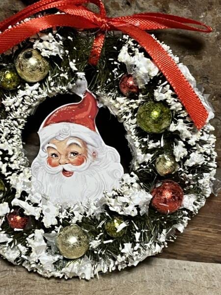 Primitives-Supplies-for-Bottle-Brush-Santa-Wreath-Christmas-Tree-Ornament-Red-White-Green-Vintage-Style-for-Holiday-Kitchen-Farhouse-Home-Decor Primitives Supplies for Bottle Brush Santa Wreath Christmas Tree Ornament Red White Green Vintage Style for Holiday Kitchen Farhouse Home Decor