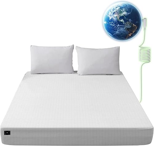 Cama tamaño Queen con sábana de cama con conexión a tierra con alambre de tierra, suave y sin arrugas, mejora el sueño, color beige, 60 x 80 x 14