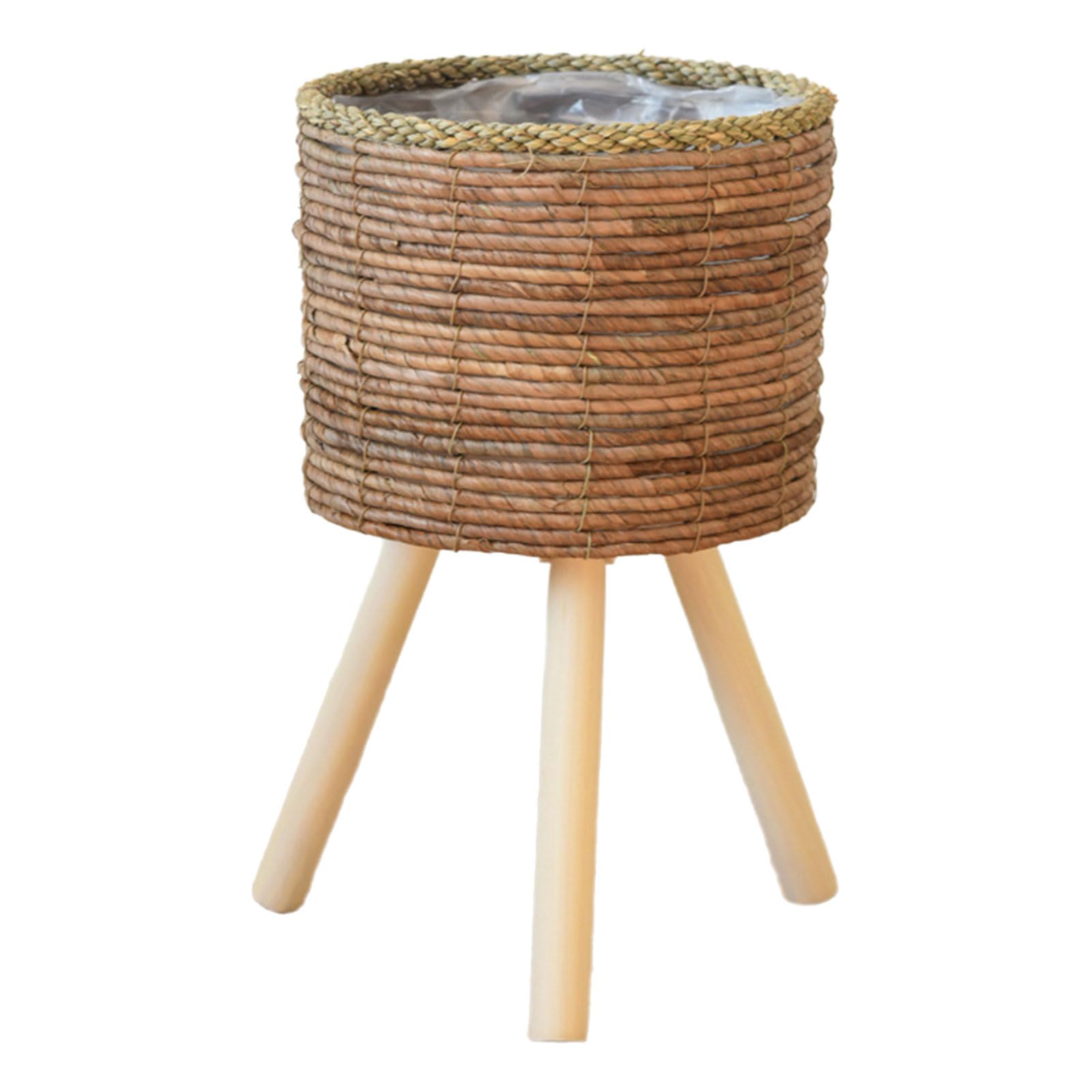 YROHGKPN Plant Baskets Braided Flowers Baskets Pots Wicker Basket Braided with Stand Plant Stand for Outdoor Floor Planter Basket