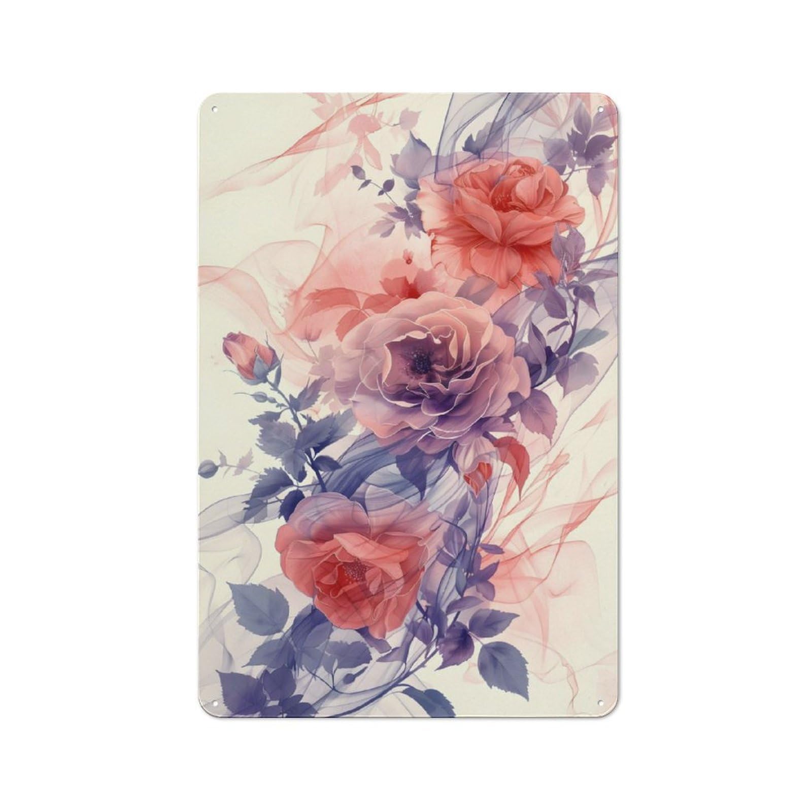 Junmoney Roses Watercolor Tin Sign 30X20cm For Bar Or Restaurant, Retro Wall Decor, For Restaurant Interior Fans