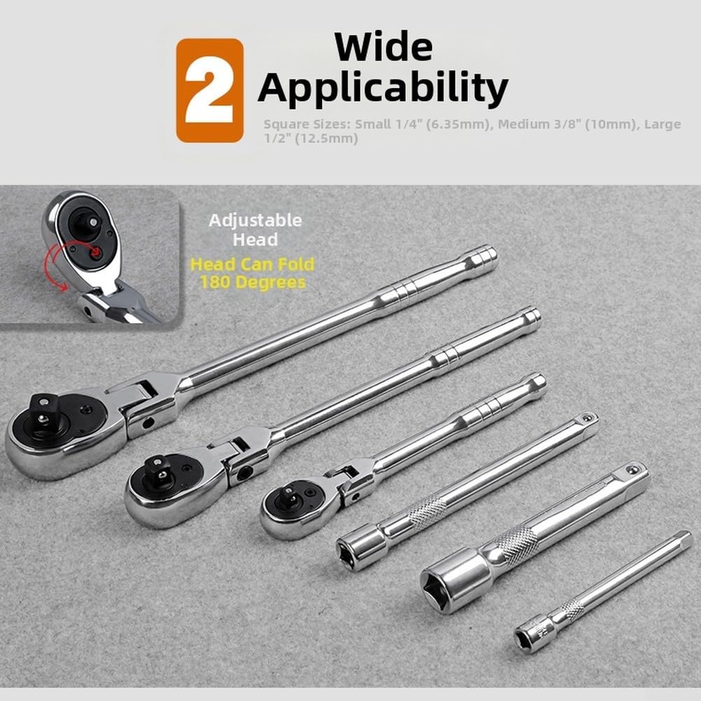 Juego de 6 llaves de carraca, 72 dientes, extendidas, plegables, reversibles, con varilla de extensión, herramienta mecánica profesional pequeña, mediana y grande
