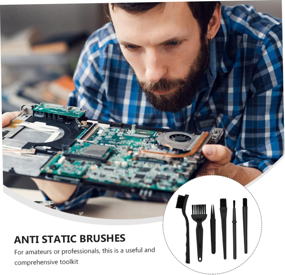 6-Piece Anti-Static Brush Set for PCB and Keyboard Cleaning Portable Circuit Board Cleaner and Computer Dusting Brush Kit