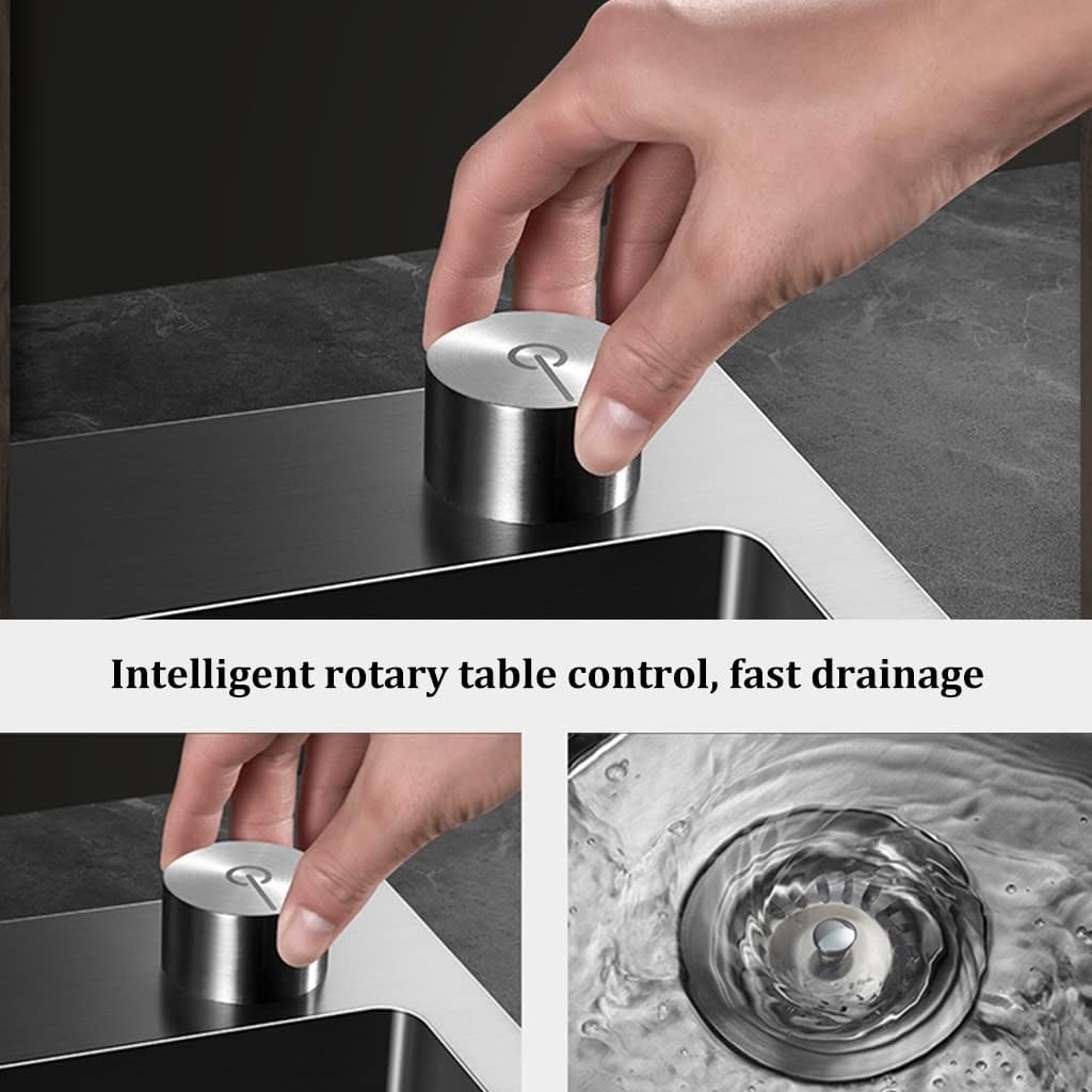 Home Décor Stainless Steel Bowl Bar Sink Single Prep Rv Kitchen Sink Rotary Table Control Drainer with Tap and Drain Assembly Kitchen Gift (68 * 45 * 21Cm
