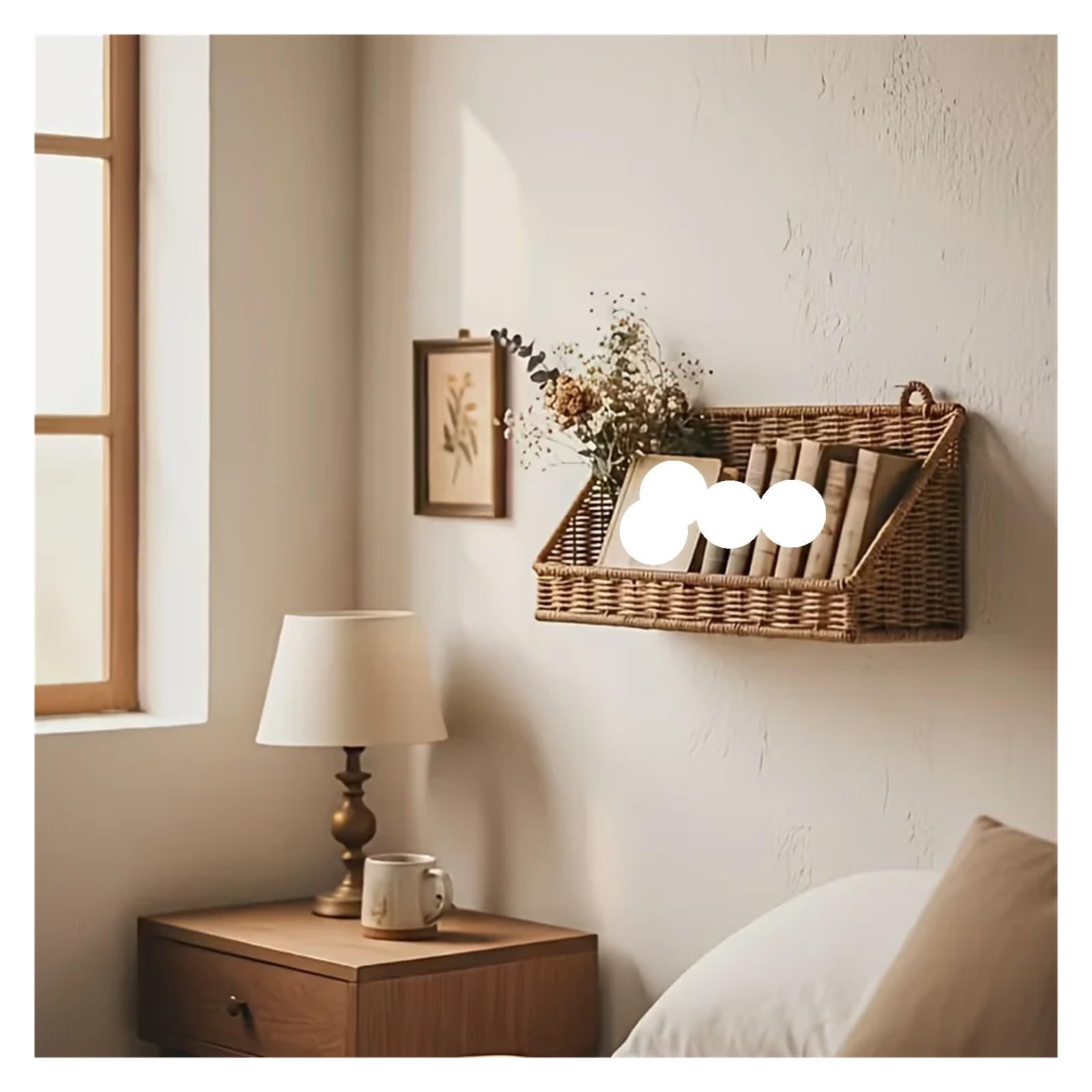 Cesta Tejida De Hierba Marina Cesta rústica de pared | Con ganchos - Cesto de almacenamiento de ratán tejido