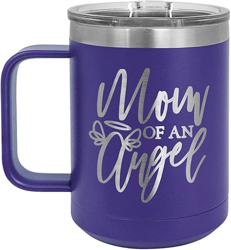 MOM OF AN ANGEL - Taza de café de 15 onzas con tapa superior deslizante  Taza de café de viaje aislada  Ideas de regalo únicas de mujeres u hombres