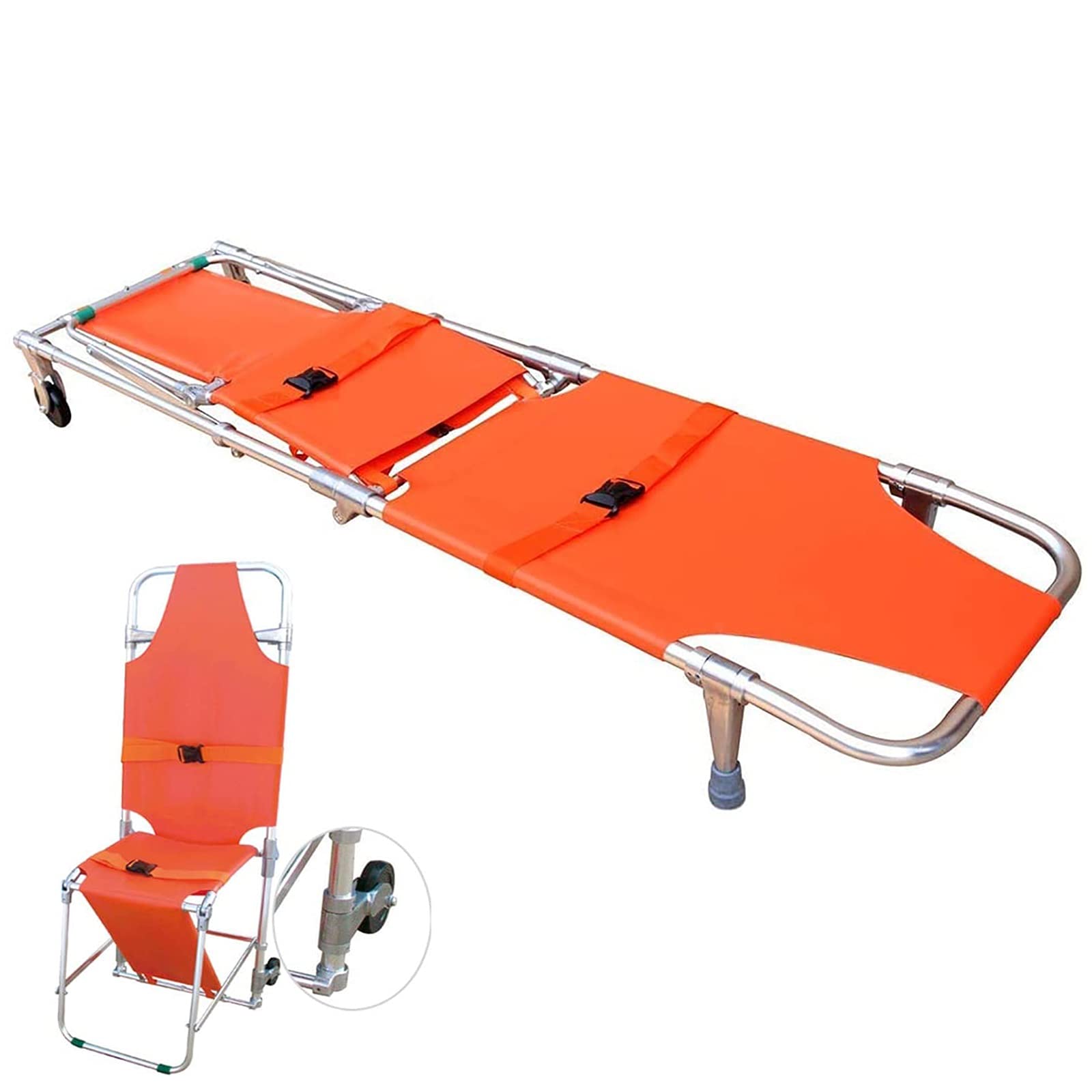 CEEBUS Camilla de Rescate de Emergencia, Silla Plegable de Aluminio para Escalera de evacuación de Bombero con 2 pies de Apoyo y Ruedas