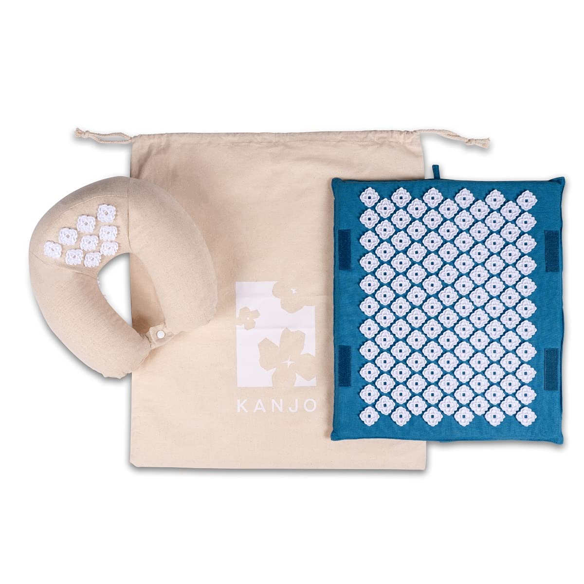 - Kanjo Travel Acupressure Set | Acupressure Neck Pillow & Compact Acupressure Mat for Neck, Foot & Back Pain Relief| Travel Pillow & Travel Mat Set for Stress Relief & Relaxation