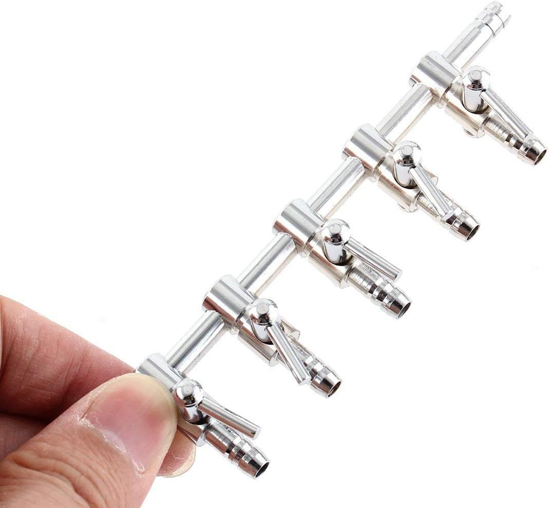 Stainless Steel Air Flow Control Valves Aquarium Tube Splitter Inlet Water Fish Pumps (5Way)