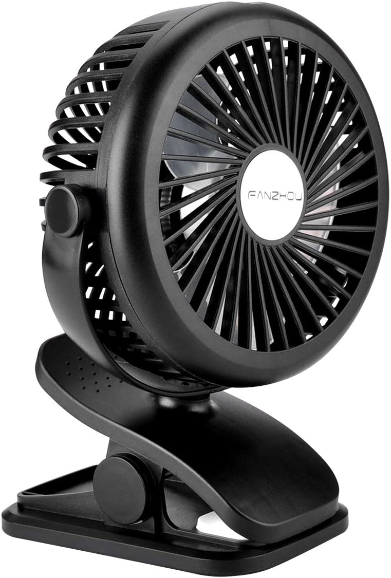 Electric USB Cooling Fan Rechargeable Battery Operated Fans Portable Clip Fan for Camping, Office, Kitchen, Baby Stroller or Outdoor Sports.(black)