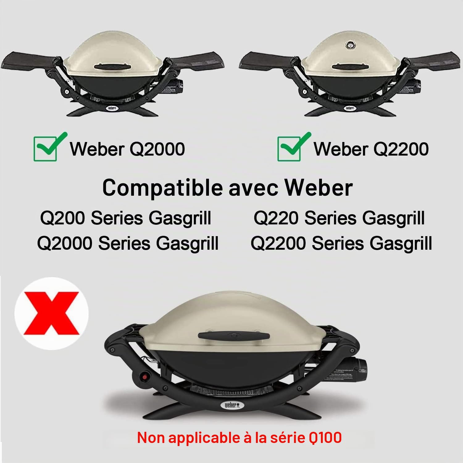 7645 Lot de 2 grilles de cuisson en fonte pour barbecue à gaz Weber Q200, Q220, Q2000, Q2400, 54,6 x 38,8 cm, accessoires de plaque de cuisson pour Weber 7645 7583 65811 69935