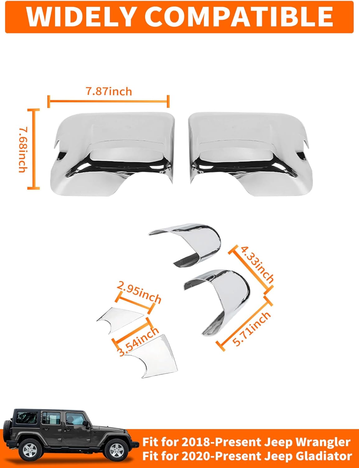 Savadicar 2-Piece Chrome Side Mirror Cover Trim Set for Jeep Wrangler JL JLU 4xe & Gladiator JT 2018-Present – Fits Mirrors with Lights, Exterior Styling Accessories
