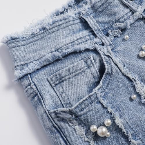 Womens Bell Bottom Jeans Pearl Wide Leg 2025 Casual Light Blue Pearl Jeans for Women4