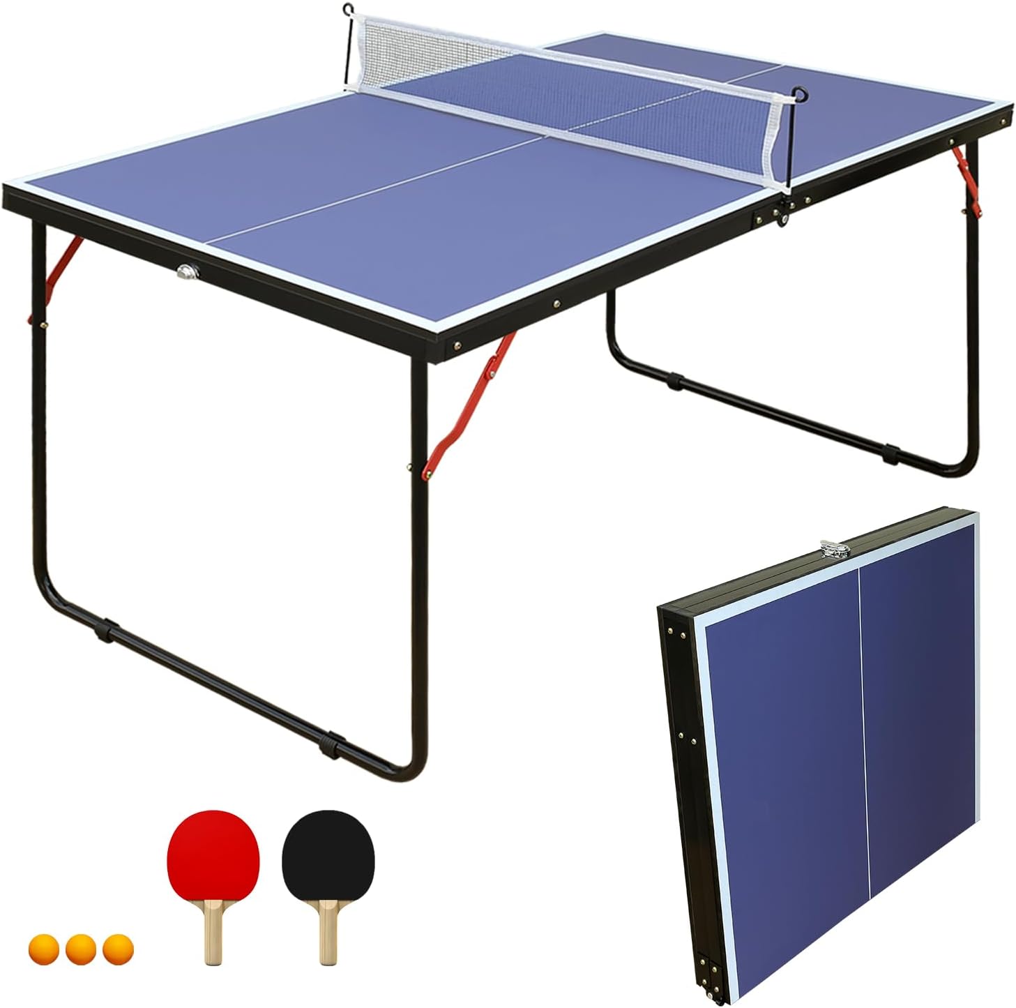 4.5/6ft/9ft Mid-Size Portable Ping Pong Tables Set, Foldable Table Tennis Table with Net,2 Paddles & 3 Balls, Professional MDF Tables for Indoor/Outdoor Multi-Use Free Standing Ping Pong Table 4.5Ft-Blue