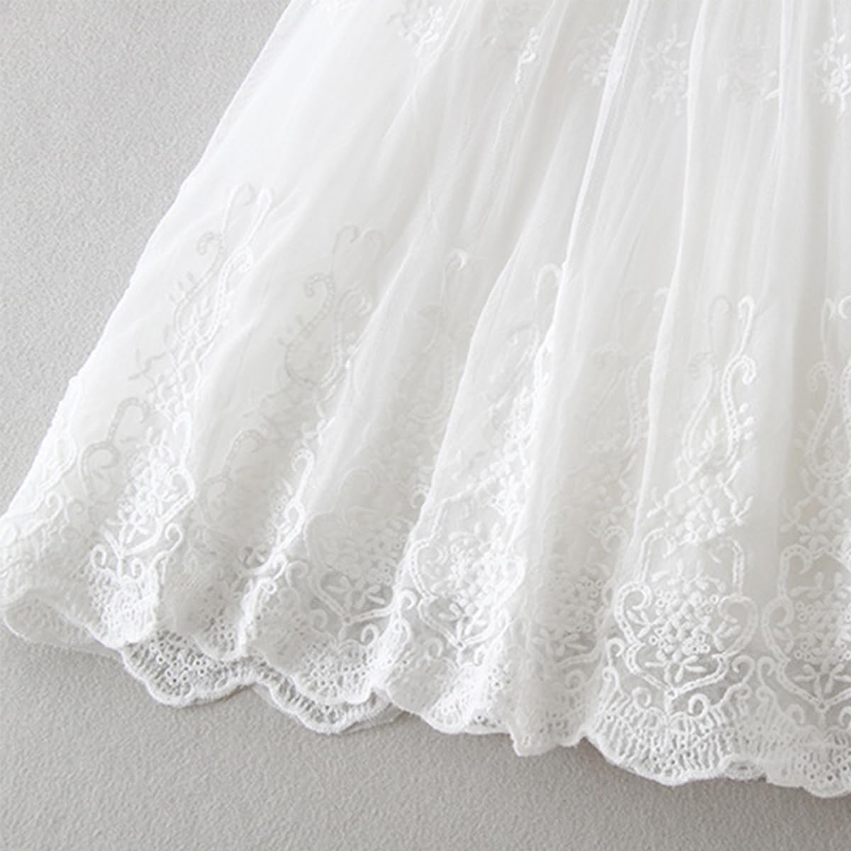 CAMDOM Baby Mädchen Spitze Taufkleid Langarm Prinzessin Taufe Party Kleid mit Hut