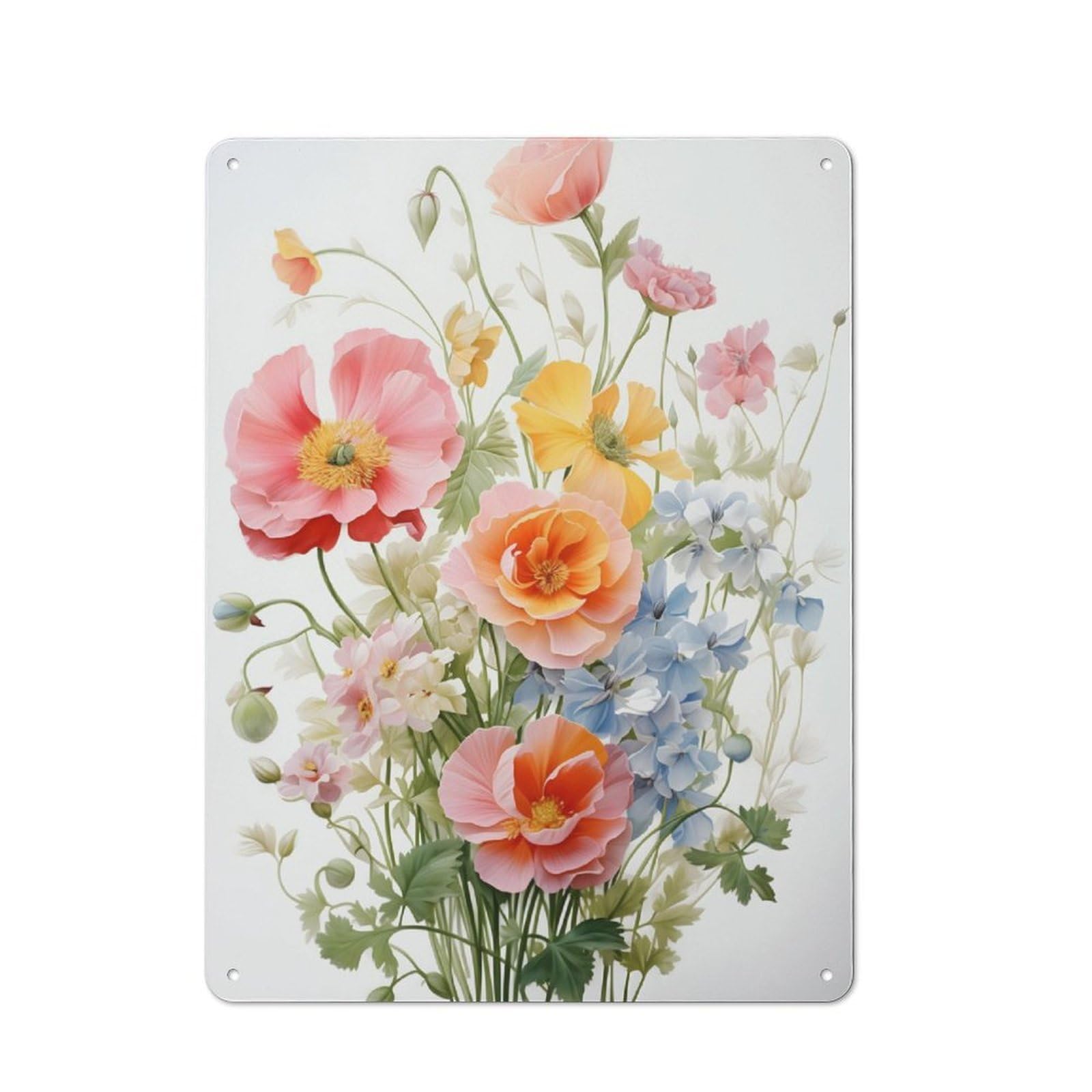 Junmoney Wild Flower Pink Blue Red Tin Sign 40X30cm With For Workshop Wall, Vintage Decor, For Metal Sign Collectors, For Garage And Workshop Walls