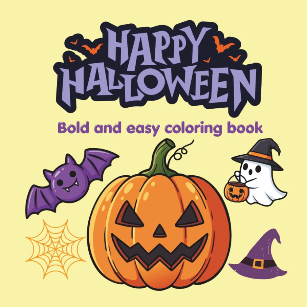 Happy Halloween: Coloring book for kids , bold and easy , 40 coloring pages , 8.5×8.5 in.