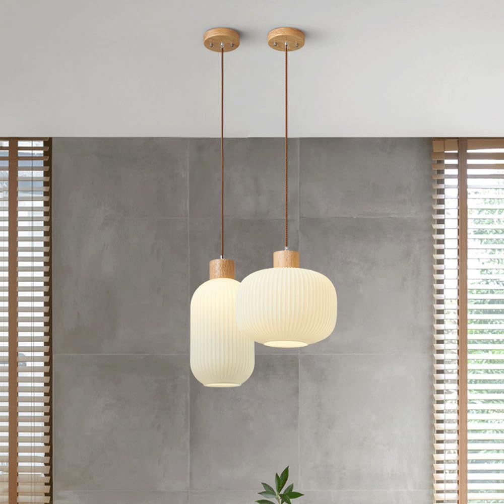 Simplicidad Lámparas Colgantes Lámpara Colgante De Vidrio Lámpara De Estilo Japonés, Accesorios De Iluminación De Techo con Cubierta De Madera para Restaurante Interior Cafetería Bar Sótano,