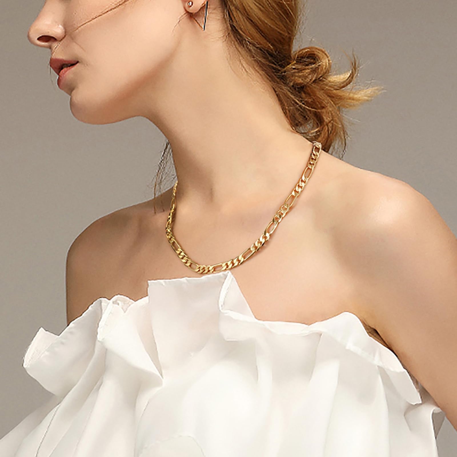 Collares de plata de ley 925 para mujeres y hombres, collar de joyería para parejas, collar de cadena Figaro simple de 5 mm de ancho, joyería de regalo de cumpleaños