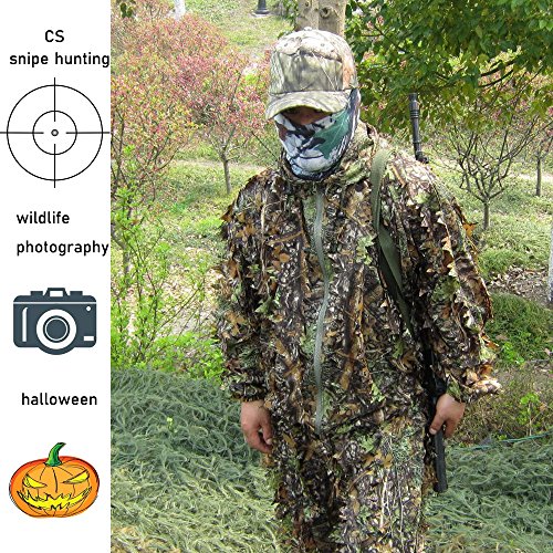 HYFAN Ghillie Anzüge 3D Blätter Wald Camouflage Kleidung Outdoor Army Military Camo Kleidung für Jungle Jagd, Paintball… – Bild 3