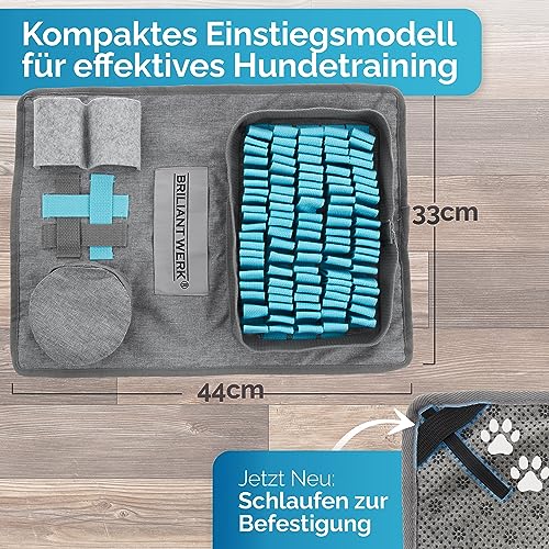 Briliantwerk®️ Schnüffelteppich Hund – Extrem widerstandsfähiges Material - 5 Trainingselemente und 3 Schwierigkeitsstufen – Das Intelligenzspielzeug für Hunde jeder Größe (Blau)