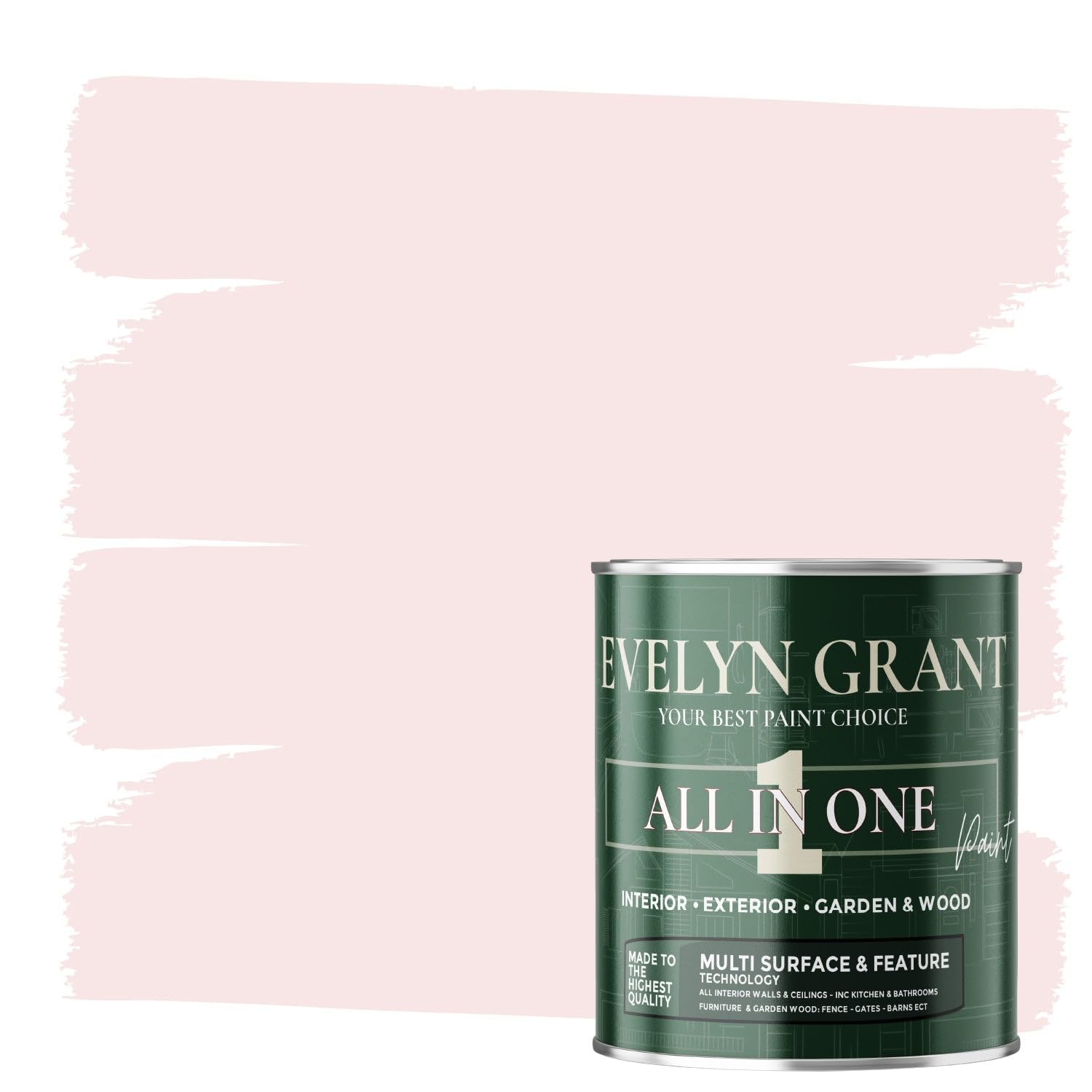 Evelyn Grant All-IN-ONE Paint & Primer - Multi-Surface Paint For Interior Walls, Outdoor Garden & Exterior Walls, Wood Furniture | High Durability Multi-Feature - Blush Pink - 5L - Matt — image 1