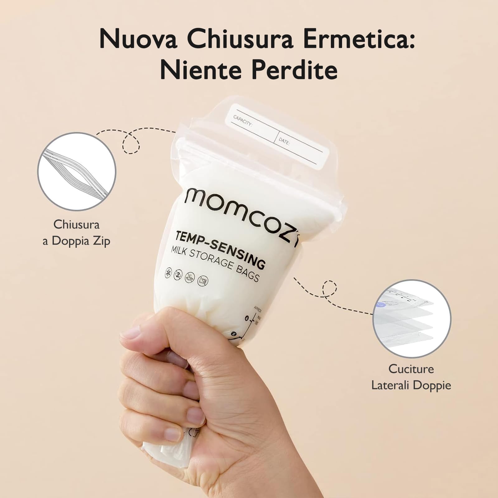 Momcozy Scaldabiberon Portatile, Riscaldamento Rapido e Lunga Durata della Batteria,120 Sacchetti per Conservare il Latte Materno