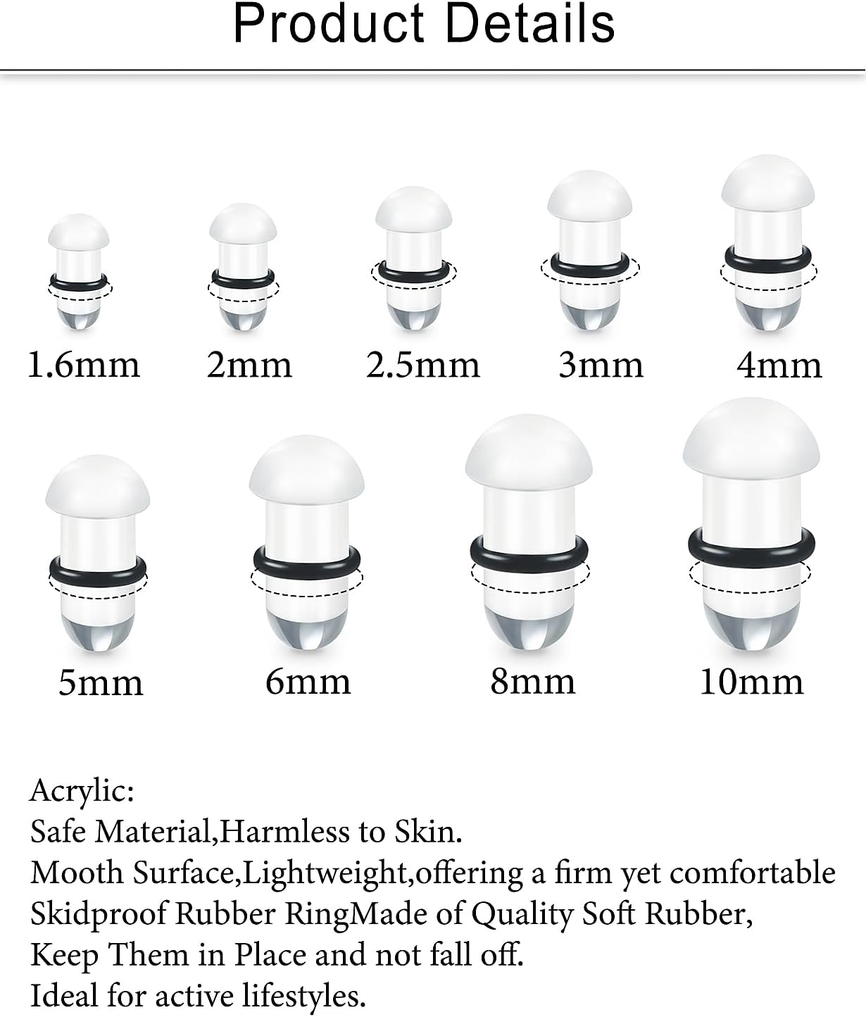 Cisyozi 14G-00G Acrylic Ear Stretching Kit Single Flare Plugs With Rubber Rings Unique Smooth Acrylic Gauges for Daily Wear Earring Expander Stretcher Piercing Body Jewelry for Women Men - Image 2