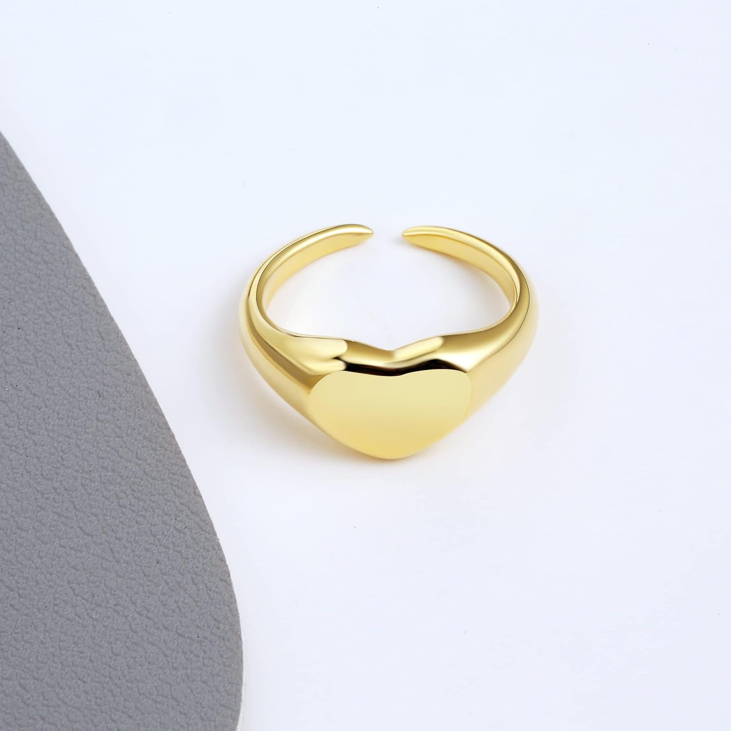 ASCOMY Chunky Croissant Dome Rings for Women 14K Gold Plated Thick Twisted Rope Signet Love Heart Braided Statement Rings Dainty Vintage Dome Croissant Stacking Ring for Everyday Jewelry Gifts - Image 5