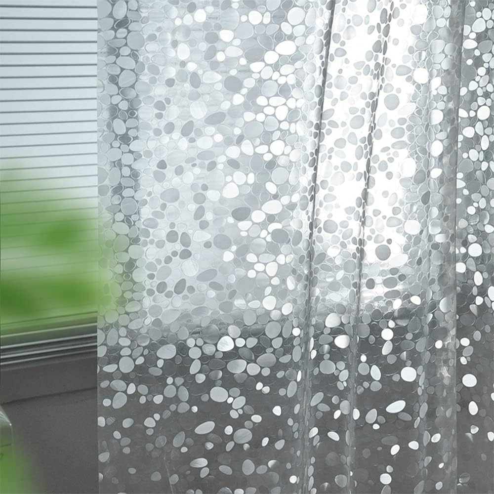 EVA Clear Thin Shower Curtain Liner, Pebble Pattern 72x72 Inch Lightweight Plastic Bathroom Shower Showroom Inner Curtain with Rustproof Metal Grommets and Weighted Magnets(NO Hooks)