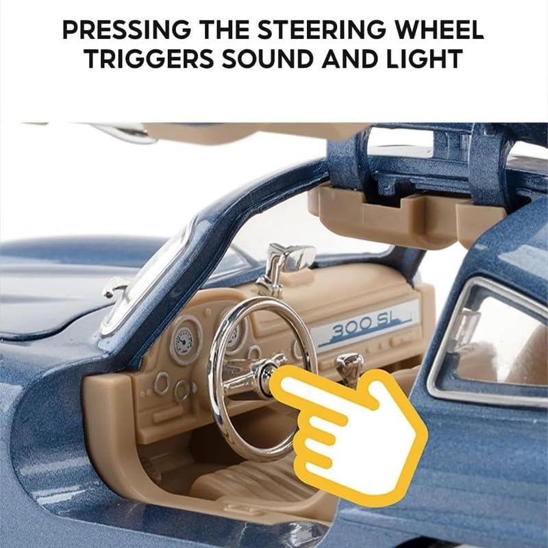 Image of Model 1:24 Marcedees Benz 300SL Model Alloy Metal Pull Back Die-cast Car Openable Doors with Sound and Light Vehicle Car Toy for Kids - Multicolor