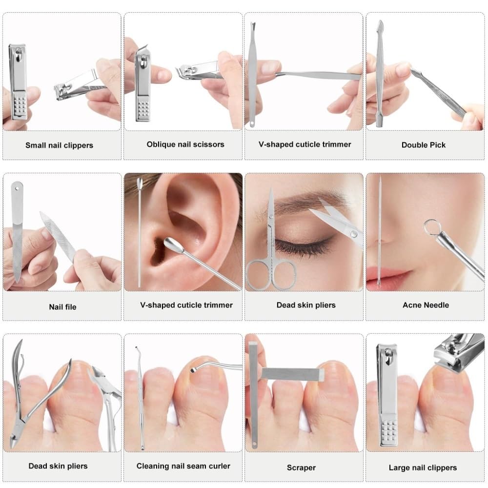 Kit de manicura y pedicura de 12 Piezas con Estuche de Viaje, Juego de cortaúñas para Mujer para pies, cortaúñas para Dedos de los pies, cortaúñas para Dedos de Las Manos.